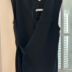Zara Black Sleeveless Wrap Blouse